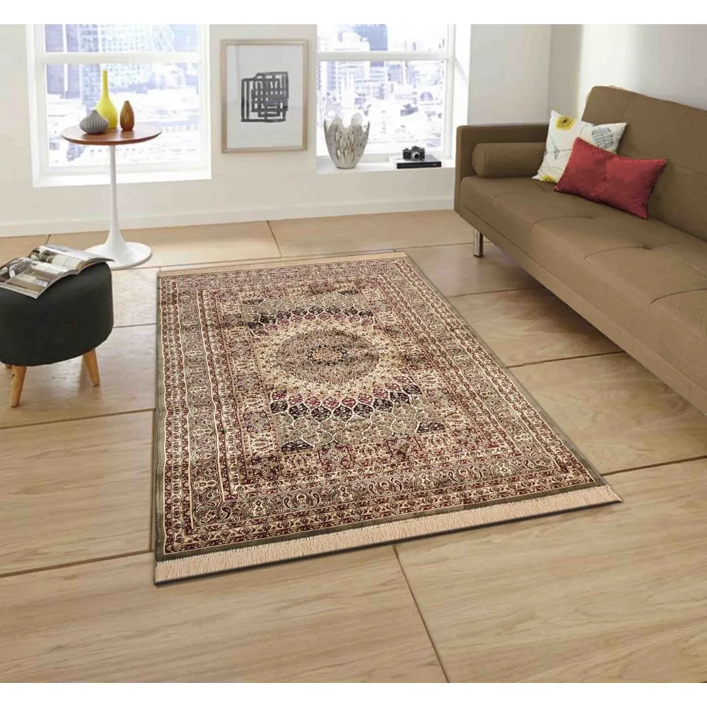 Indo-Islamic Designer Golden Green Luxe Silk Area Carpet 4X6ft