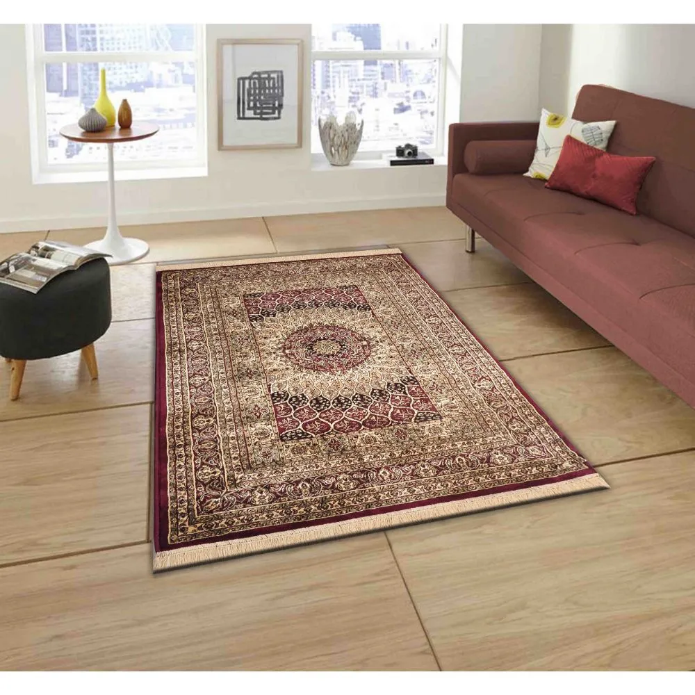 Indo-Islamic Designer Red Orange Luxe Silk Area Carpet 4X6ft