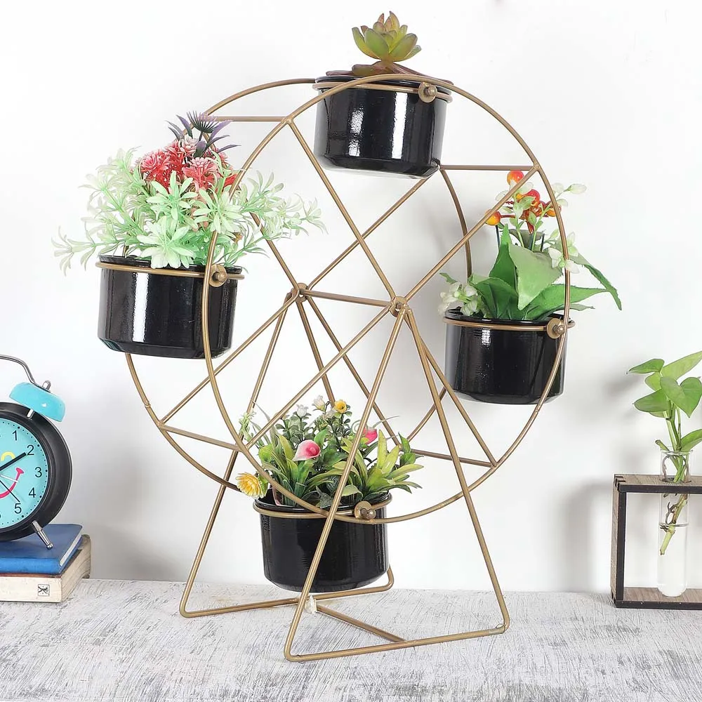 Innovative Gold & Black Wheel Planter Stand