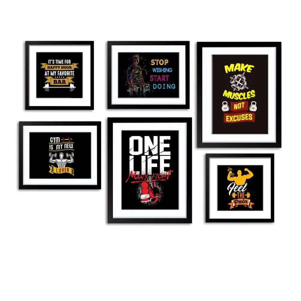 Inspirational Gym Quotes Wall Frame Photo Collage Set of 6