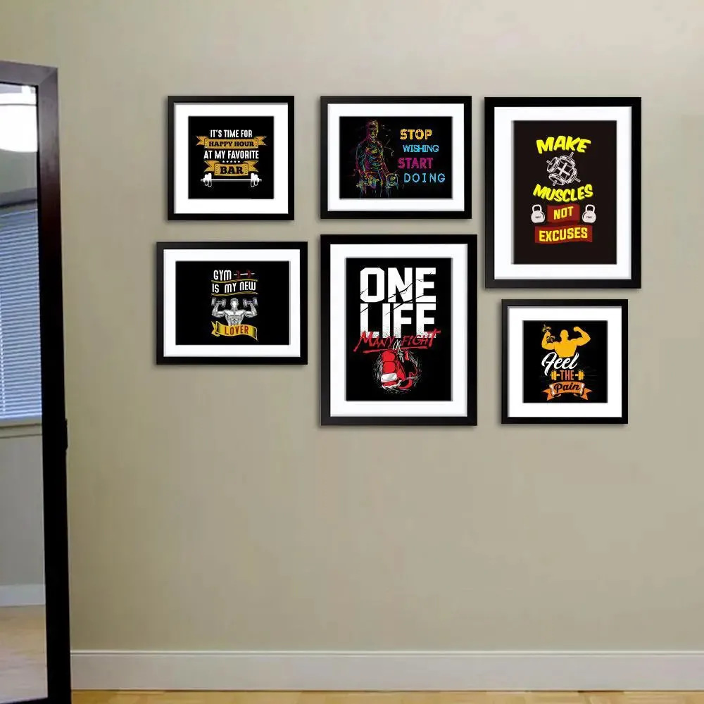 Inspirational Gym Quotes Wall Frame Photo Collage Set of 6