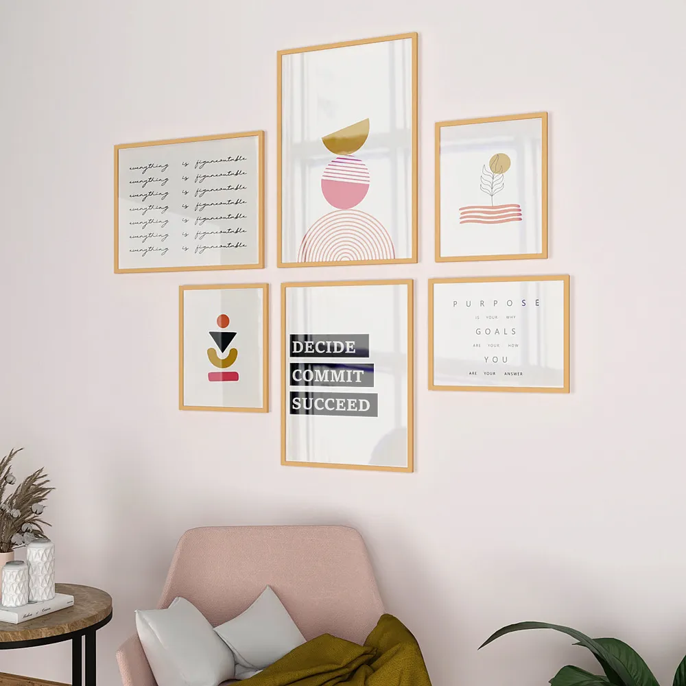 Inspirational Office Frame Sets In Pink & Green Minimalist Design