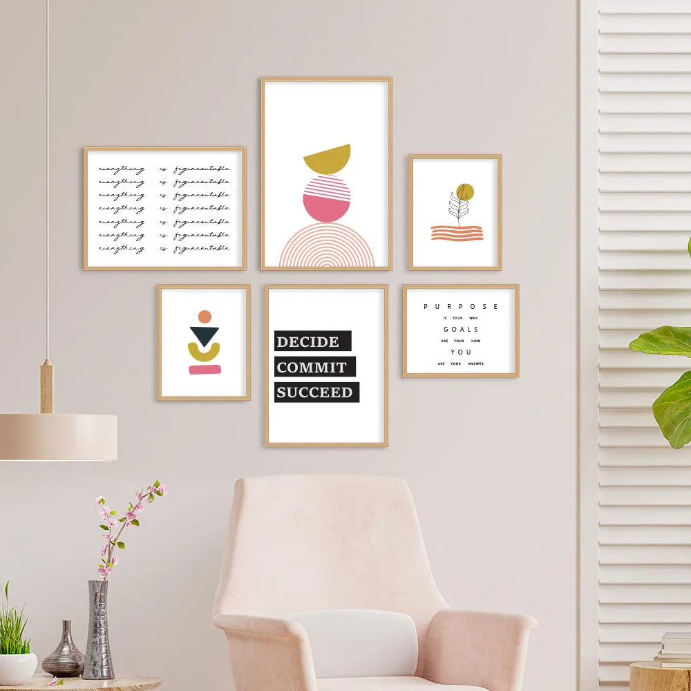 Inspirational Office Frame Sets In Pink & Green Minimalist Design
