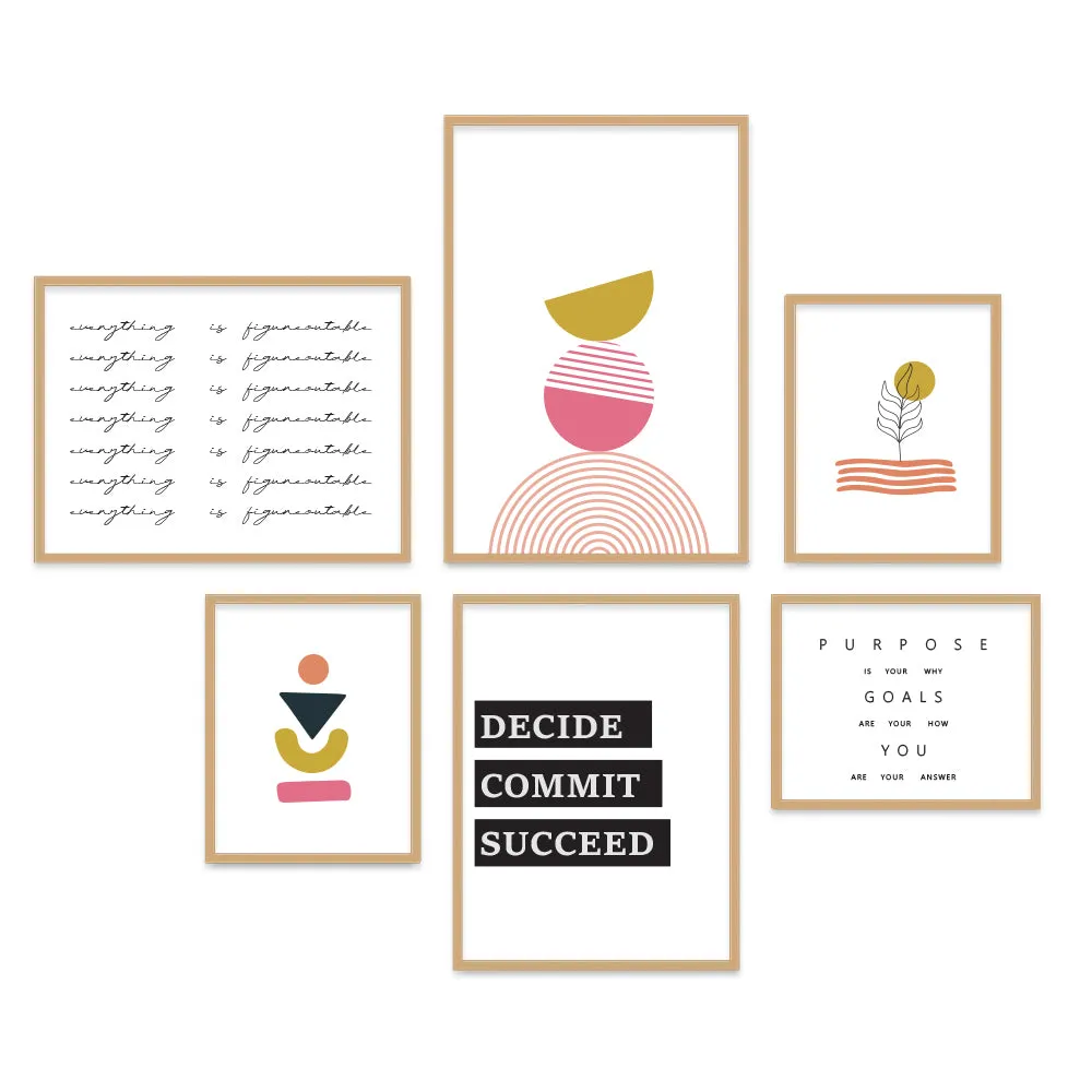 Inspirational Office Frame Sets In Pink & Green Minimalist Design