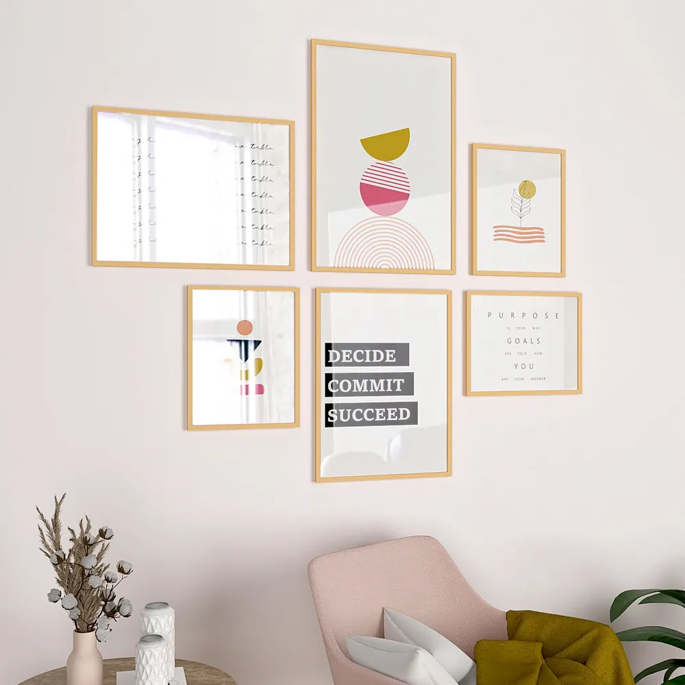 Inspirational Office Frame Sets In Pink & Green Minimalist Design