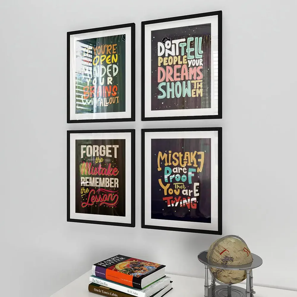 Inspirational Quotes  Set of 4 frames with Break Resistant Clear Acrylic Glass