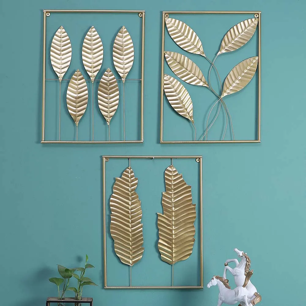 Intricate Carved Leaves Framed Decorative Metal Wall Art Set 3