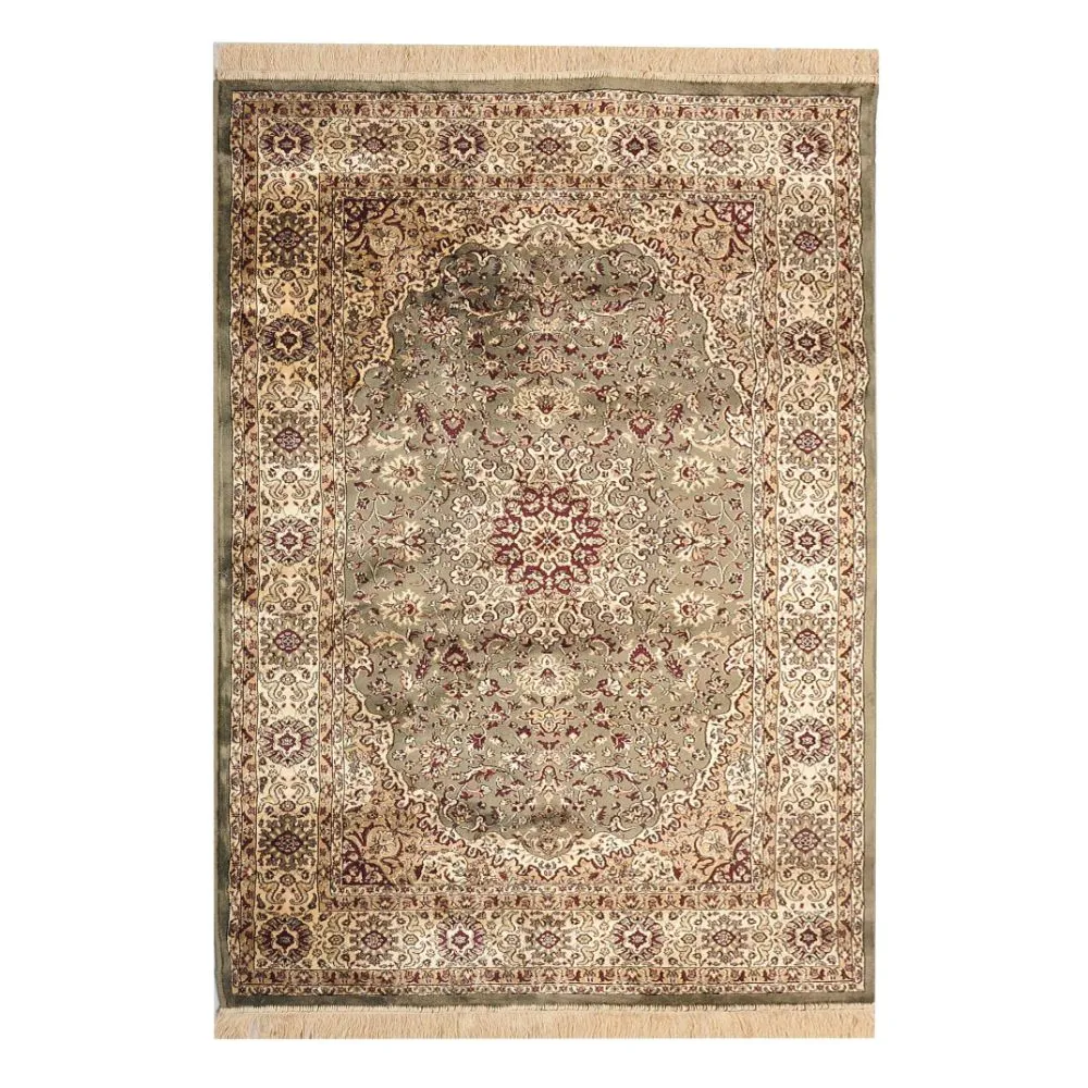 Intricate Craftmanship Designer Shiny Green Luxe Silk Area Carpet 4X6ft