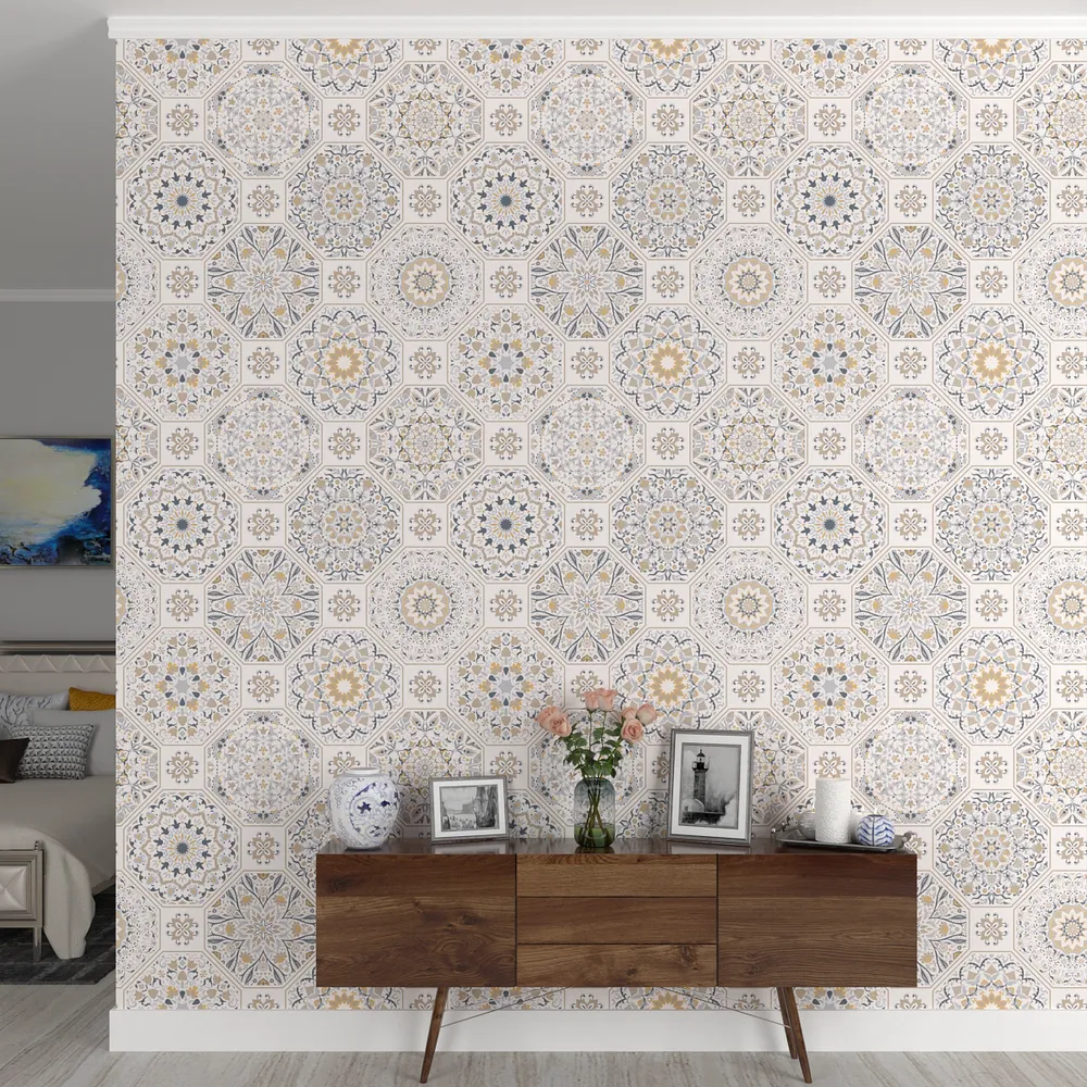 Intricate Designer Chakras Light Yellow Premium Quality Wallpaper