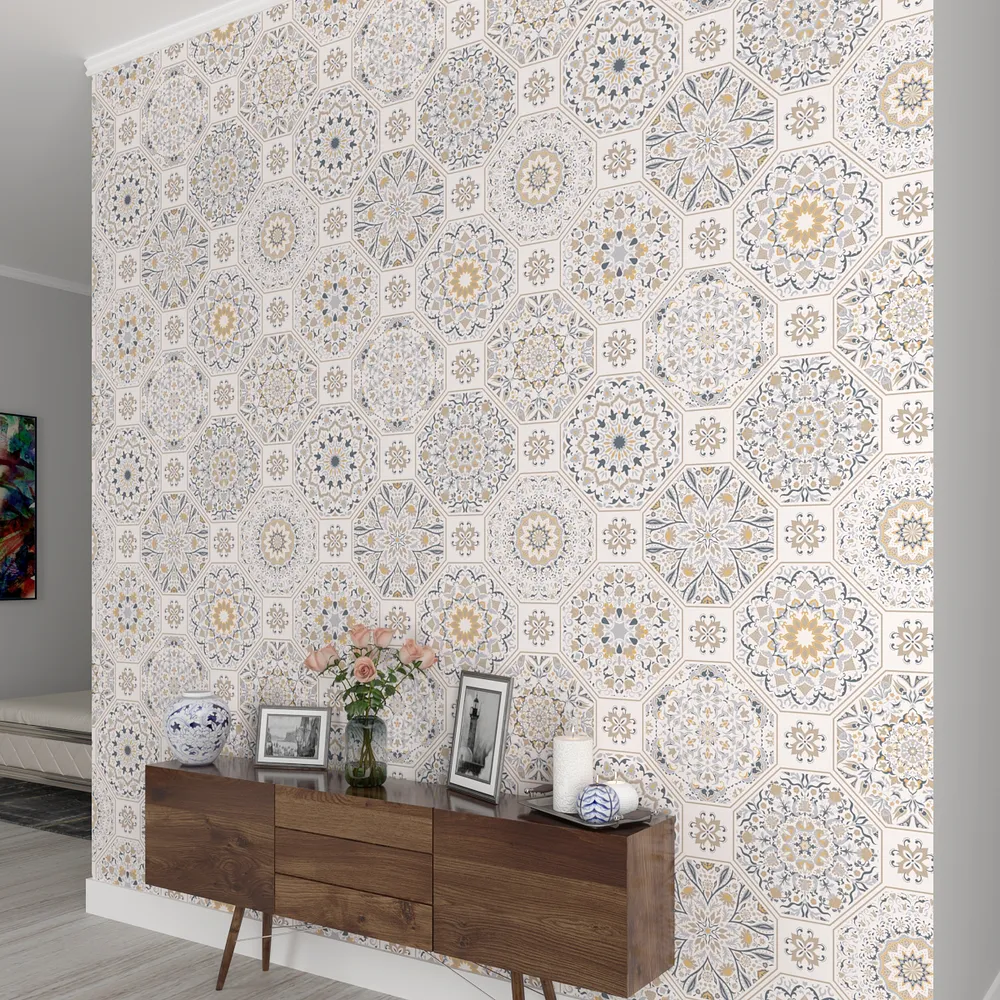 Intricate Designer Chakras Light Yellow Premium Quality Wallpaper