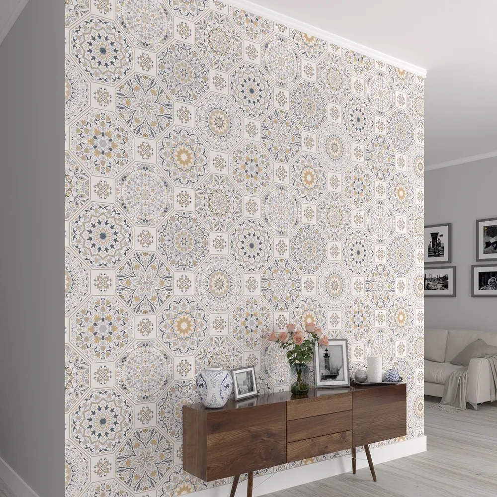Intricate Designer Chakras Light Yellow Premium Quality Wallpaper