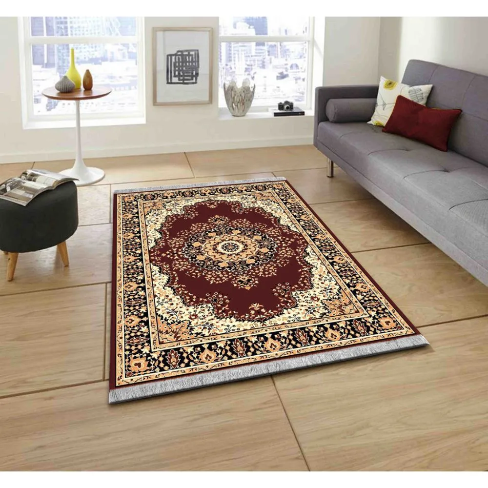 Intricate Ethnic Patterned Brown Polyester Area Carpet 3X5ft