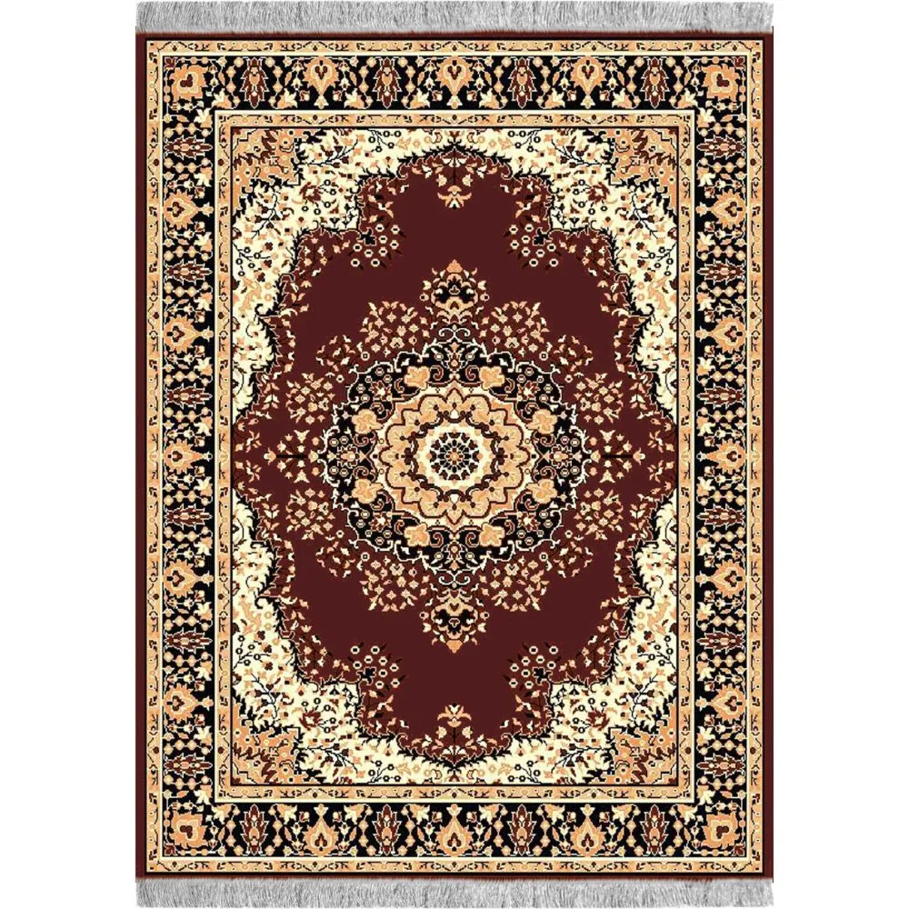 Intricate Ethnic Patterned Brown Polyester Area Carpet 3X5ft