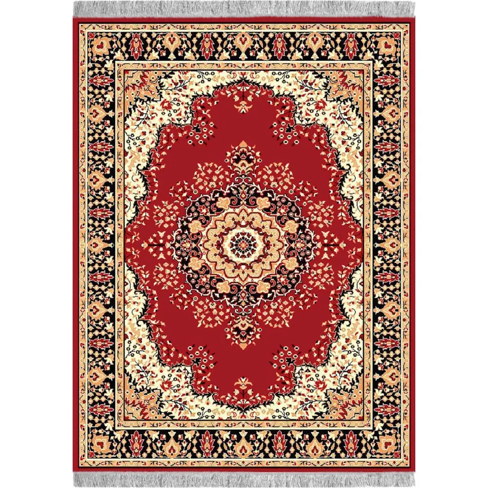 Intricate Ethnic Patterned Red Tufted Polyester Carpet 3X5ft
