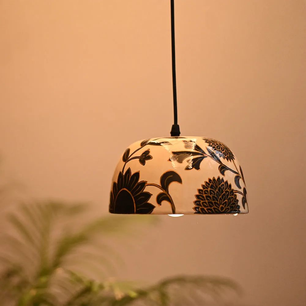 Intricate Floral Designer Handpainted Terracotta Hanging Lamp