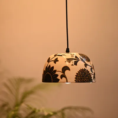 Intricate Floral Designer Handpainted Terracotta Hanging Lamp