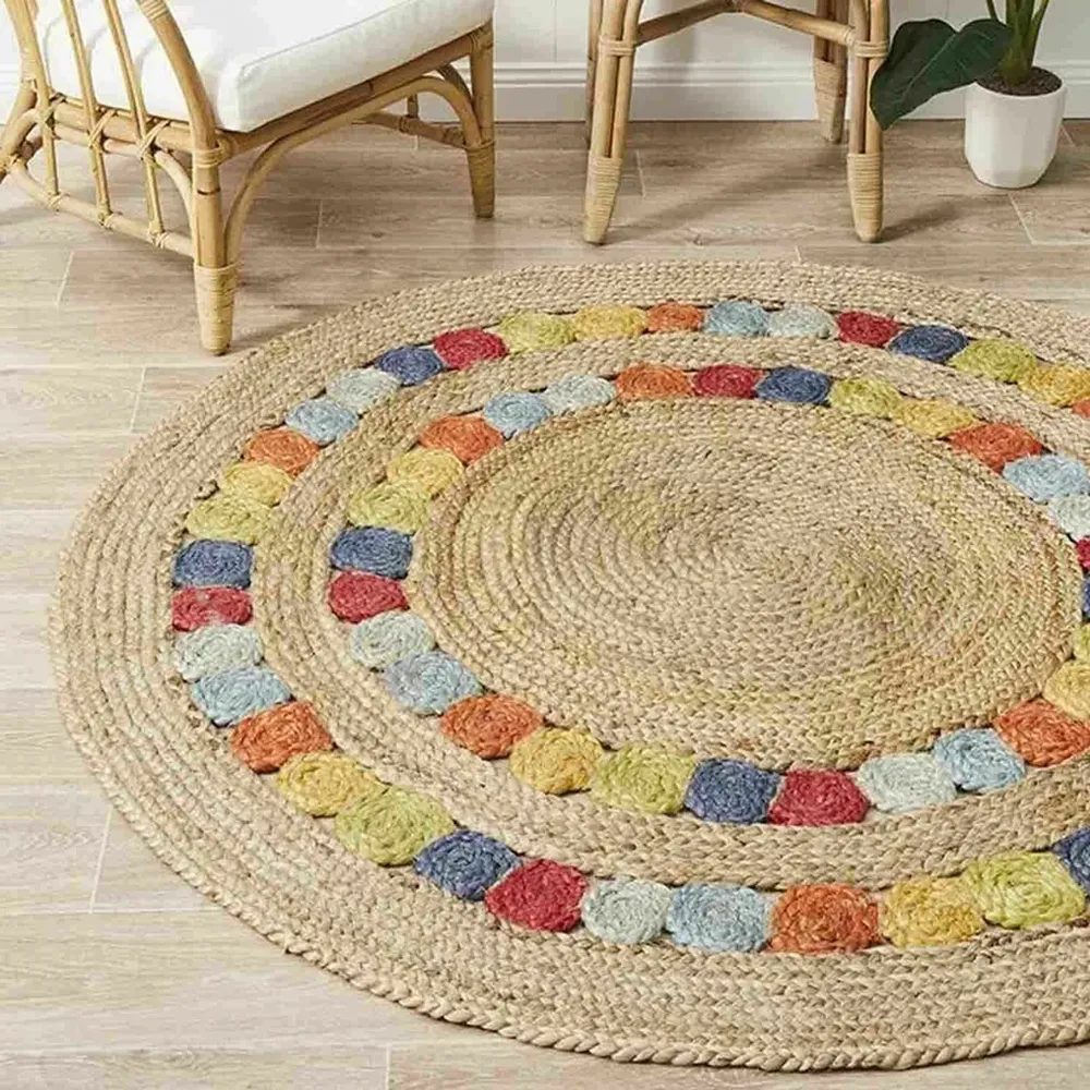 Intricate Jute Designer Multicolor Round Rug XS (2*2ft)