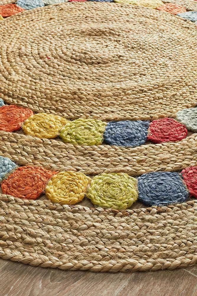 Intricate Jute Designer Multicolor Round Rug XS (2*2ft)