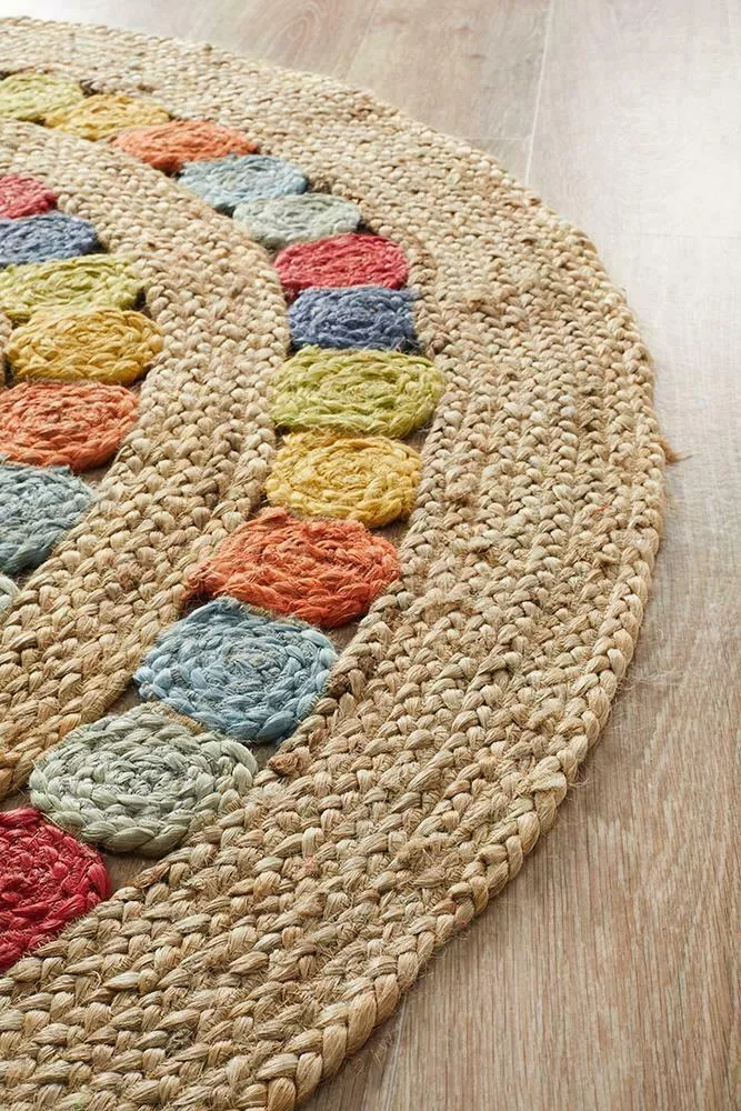 Intricate Jute Designer Multicolor Round Rug XS (2*2ft)