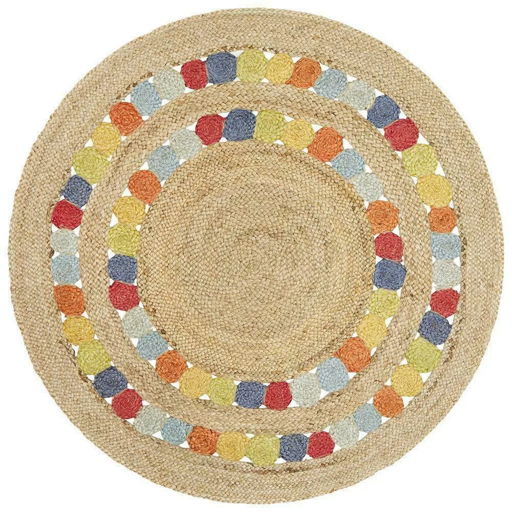 Intricate Jute Designer Multicolor Round Rug XS (2*2ft)