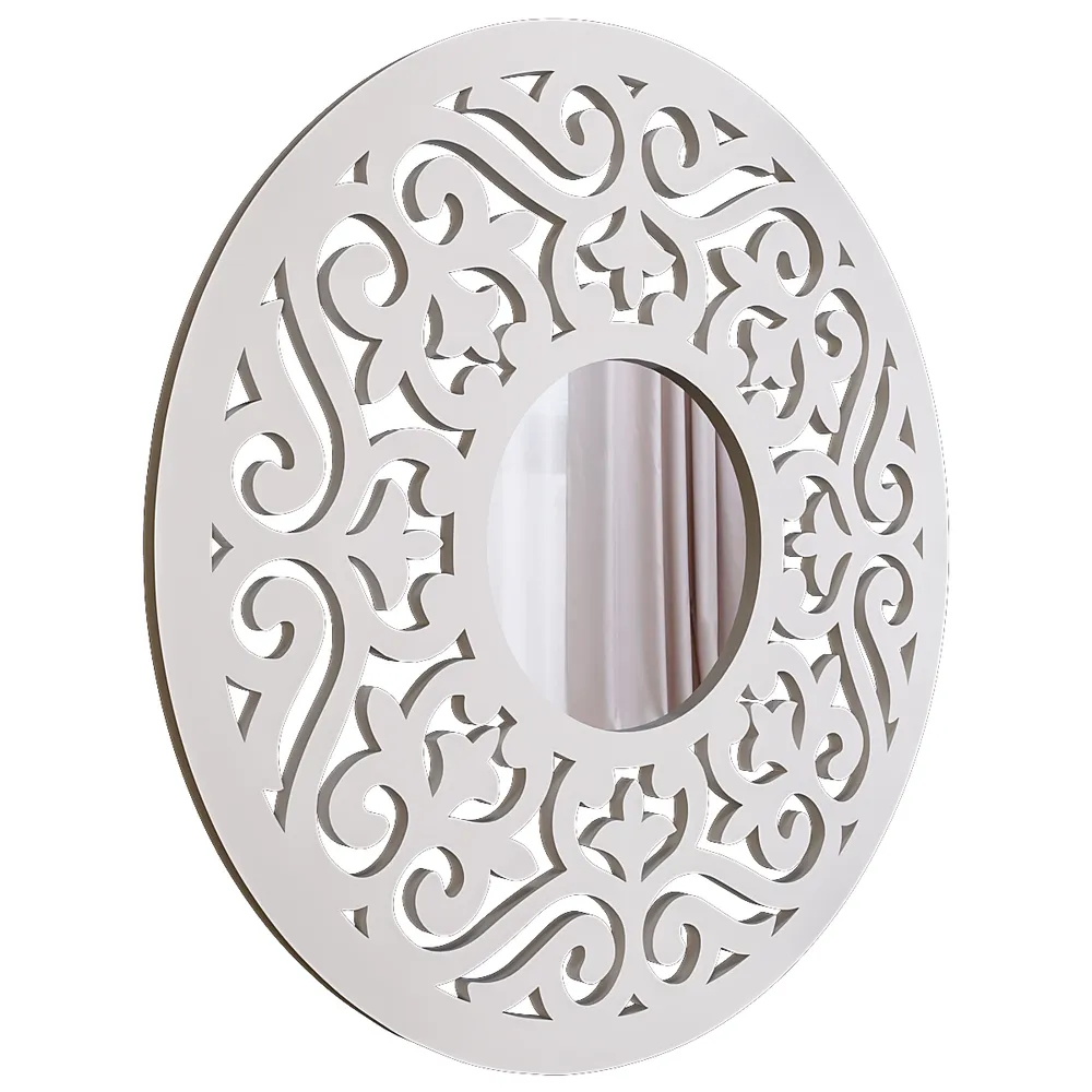 Intricate Mandala Design Wooden Decorative Wall Mirror/ Wall Art (Available in Multiple Finishes) White