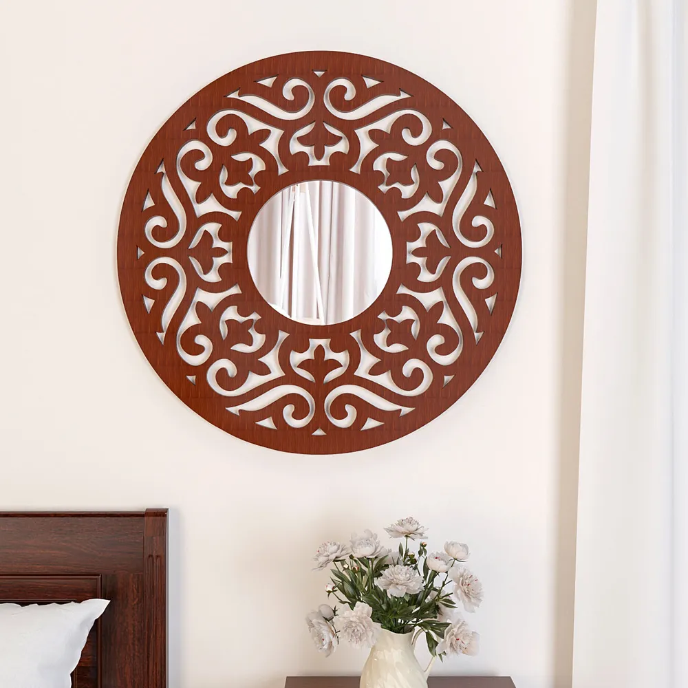 Intricate Mandala Design Wooden Decorative Wall Mirror/ Wall Art (Available in Multiple Finishes) White