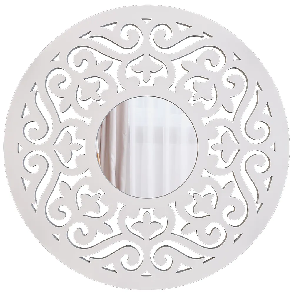 Intricate Mandala Design Wooden Decorative Wall Mirror/ Wall Art (Available in Multiple Finishes) White