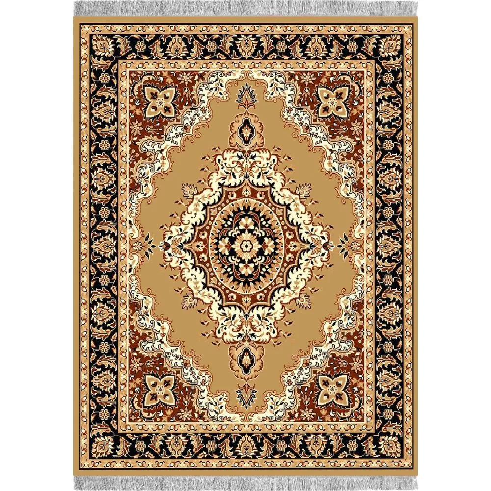 Intricate Moorish Designer Golden Polyester Area Carpet 3X5ft