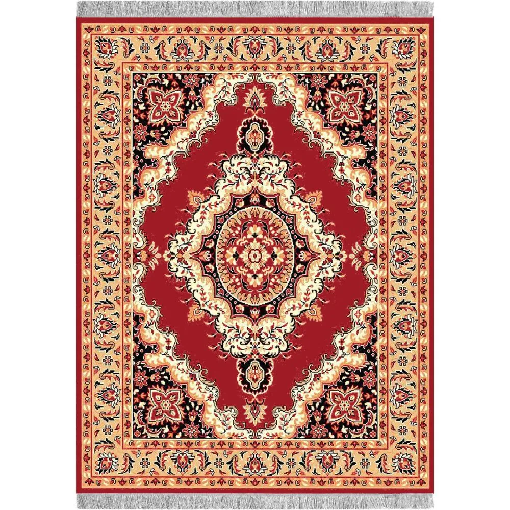 Intricate Moorish Designer Red Polyester Area Carpet 3X5ft