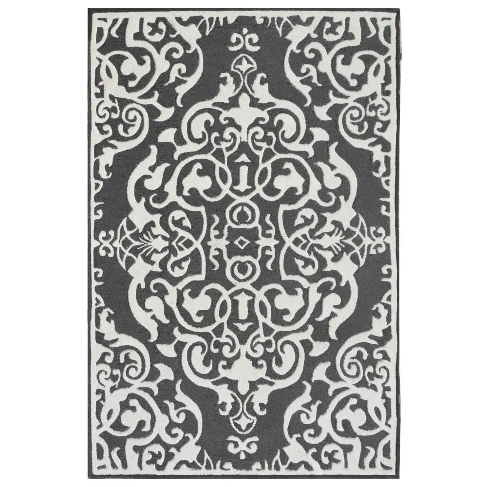 Intricate Morrocan Designer Gray & White Tufted Area Carpet 3X5ft