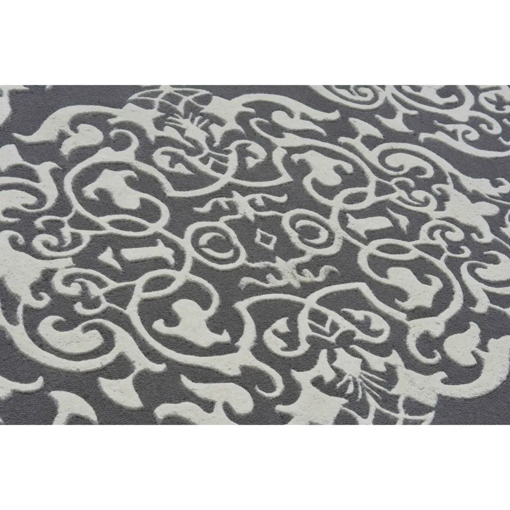Intricate Morrocan Designer Gray & White Tufted Area Carpet 3X5ft