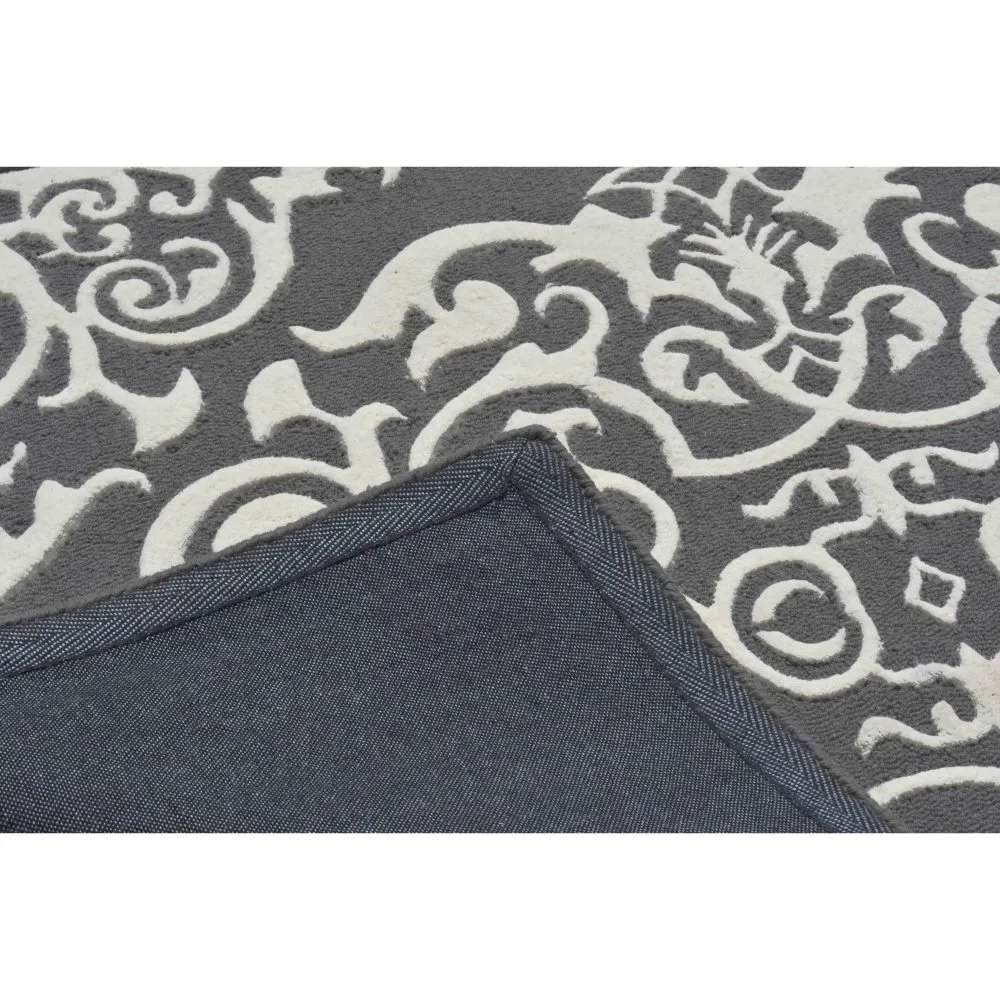 Intricate Morrocan Designer Gray & White Tufted Area Carpet 3X5ft