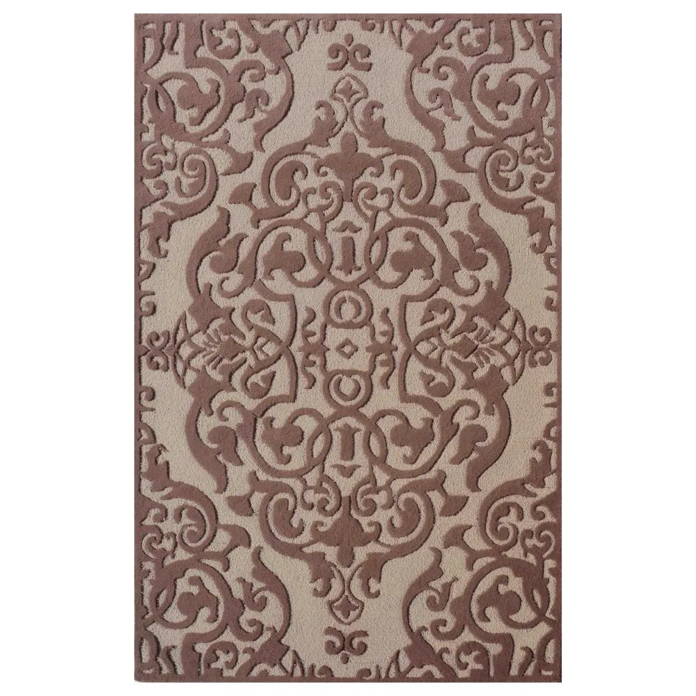 Intricate Morrocan Designer Mousse & Beige Tufted Area Carpet 3X5ft