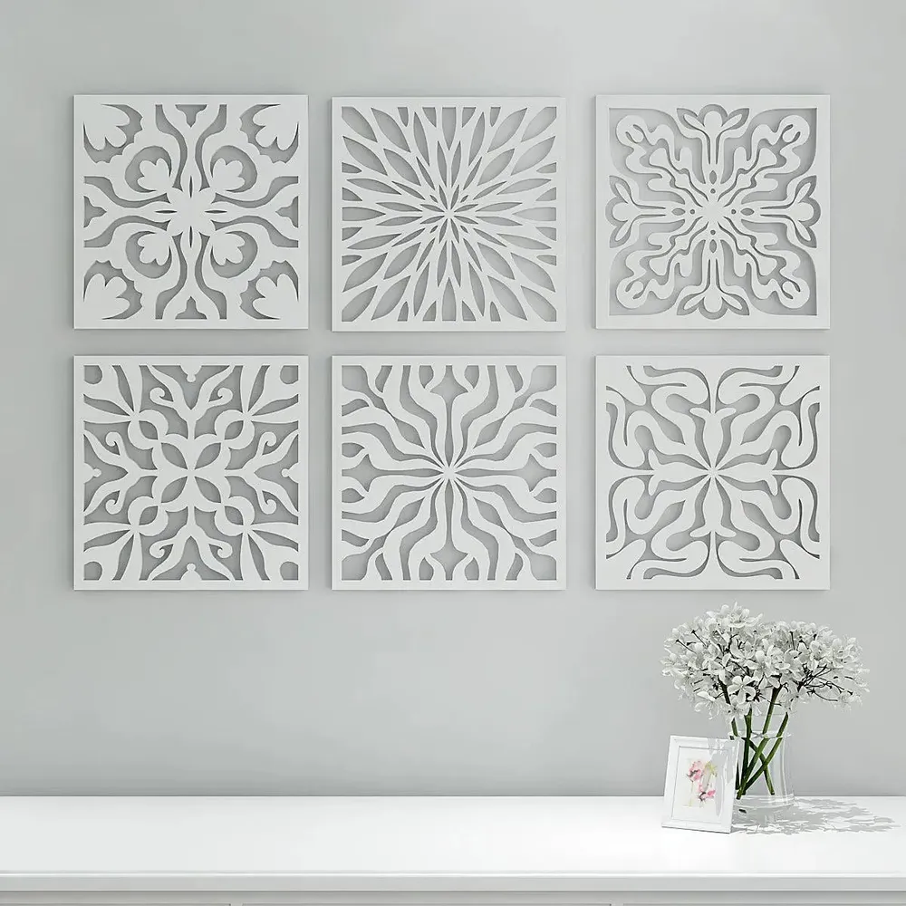 Intricate Pattern Wooden Moroccan Wall Art- Set of 6