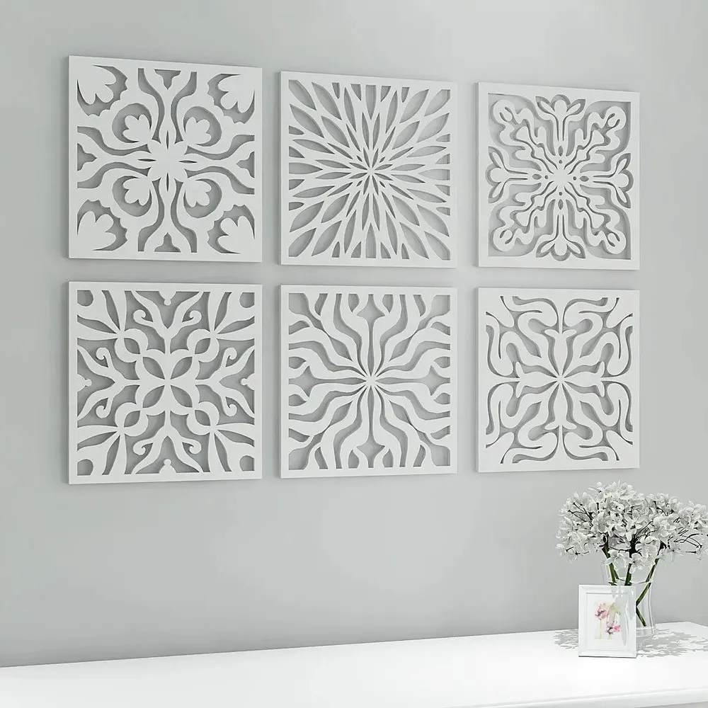 Intricate Pattern Wooden Moroccan Wall Art- Set of 6