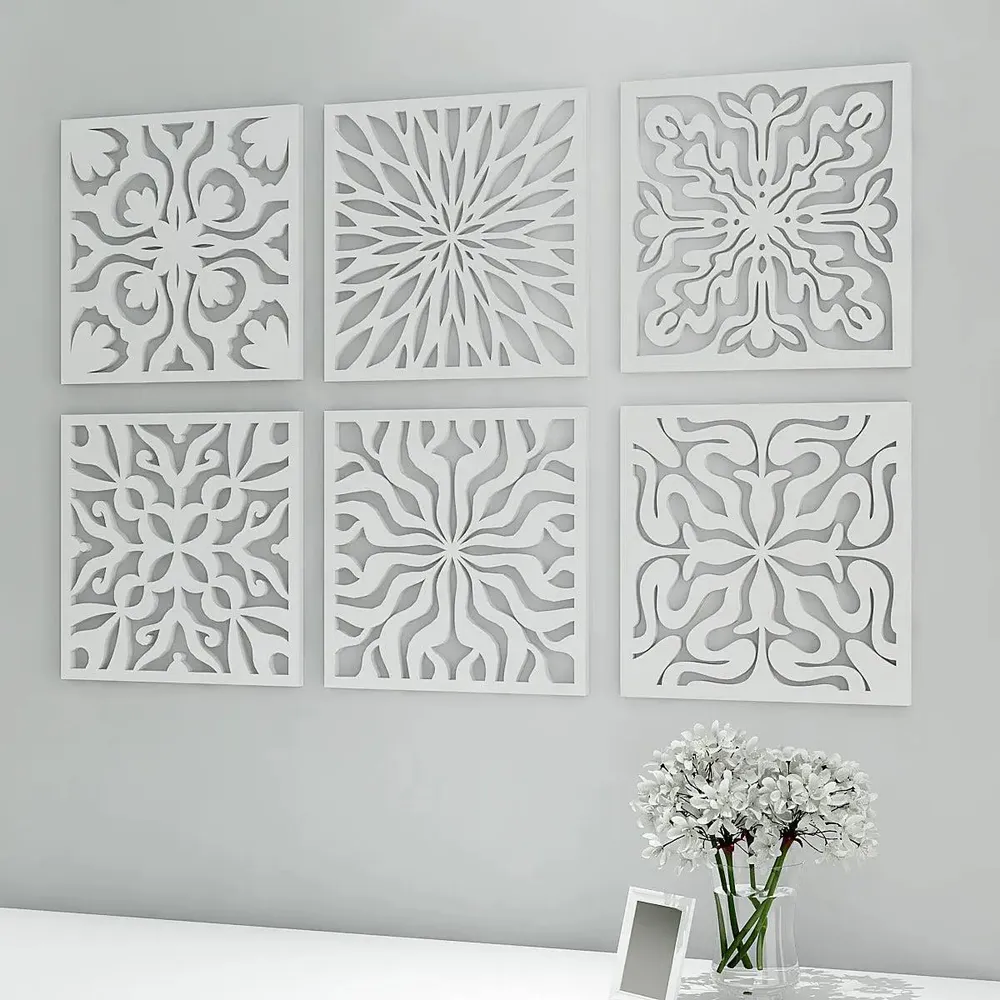 Intricate Pattern Wooden Moroccan Wall Art- Set of 6