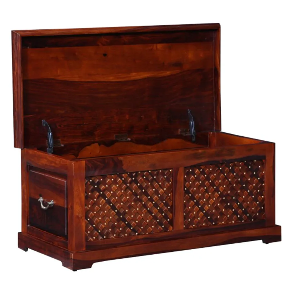 Intricate Textured Sheesham Wood Trunk Box
