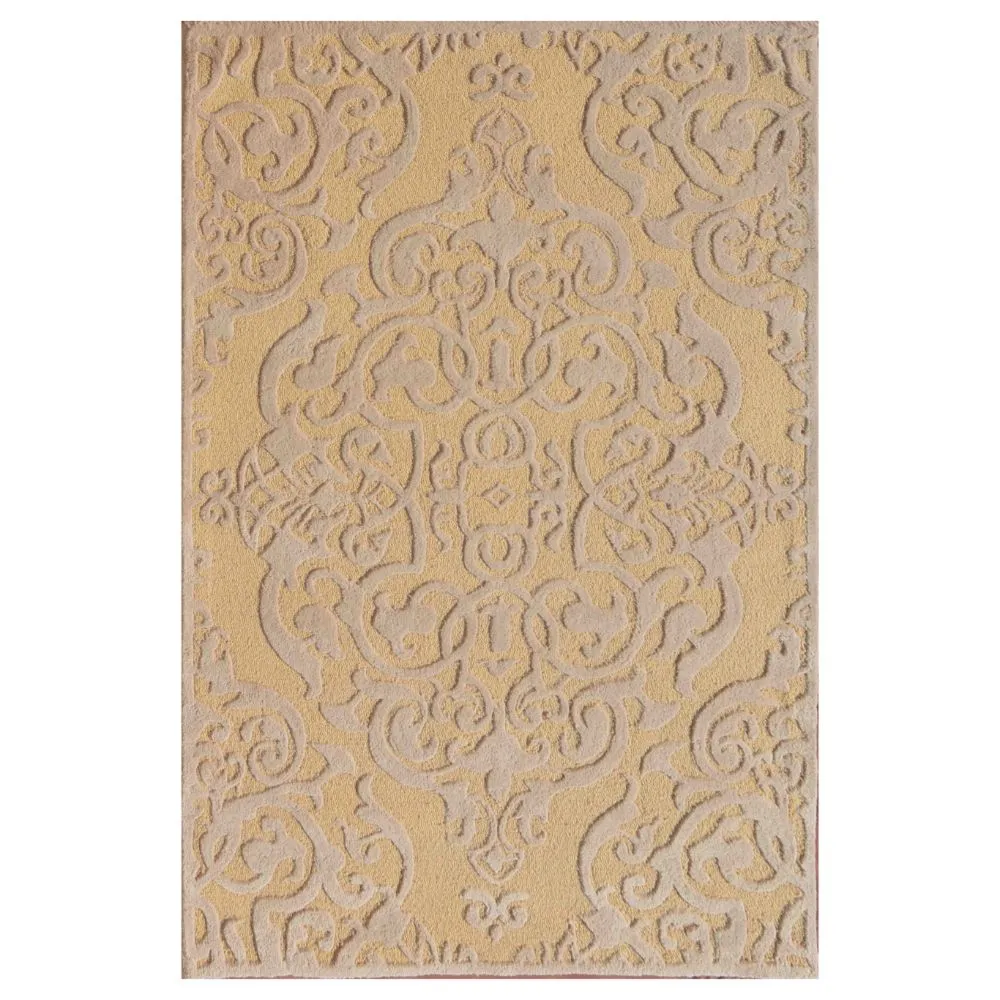 Intricate Traditional Designer Golden Beige Tufted Area Carpet 3X5ft