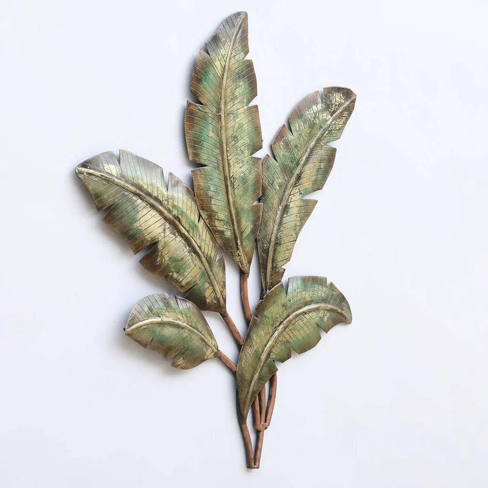 Intricately Carved Banana Leaves Metal Wall Art