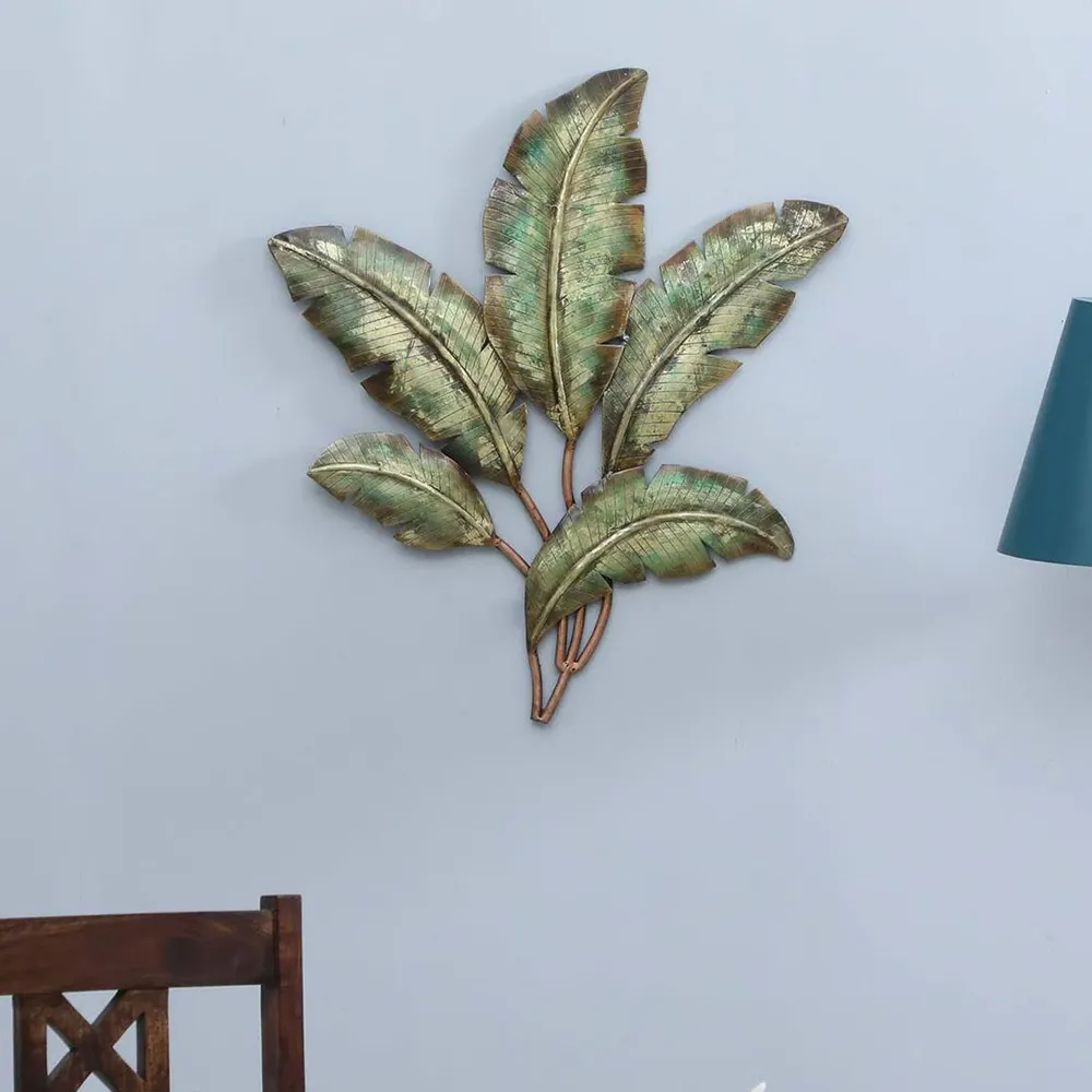 Intricately Carved Banana Leaves Metal Wall Art