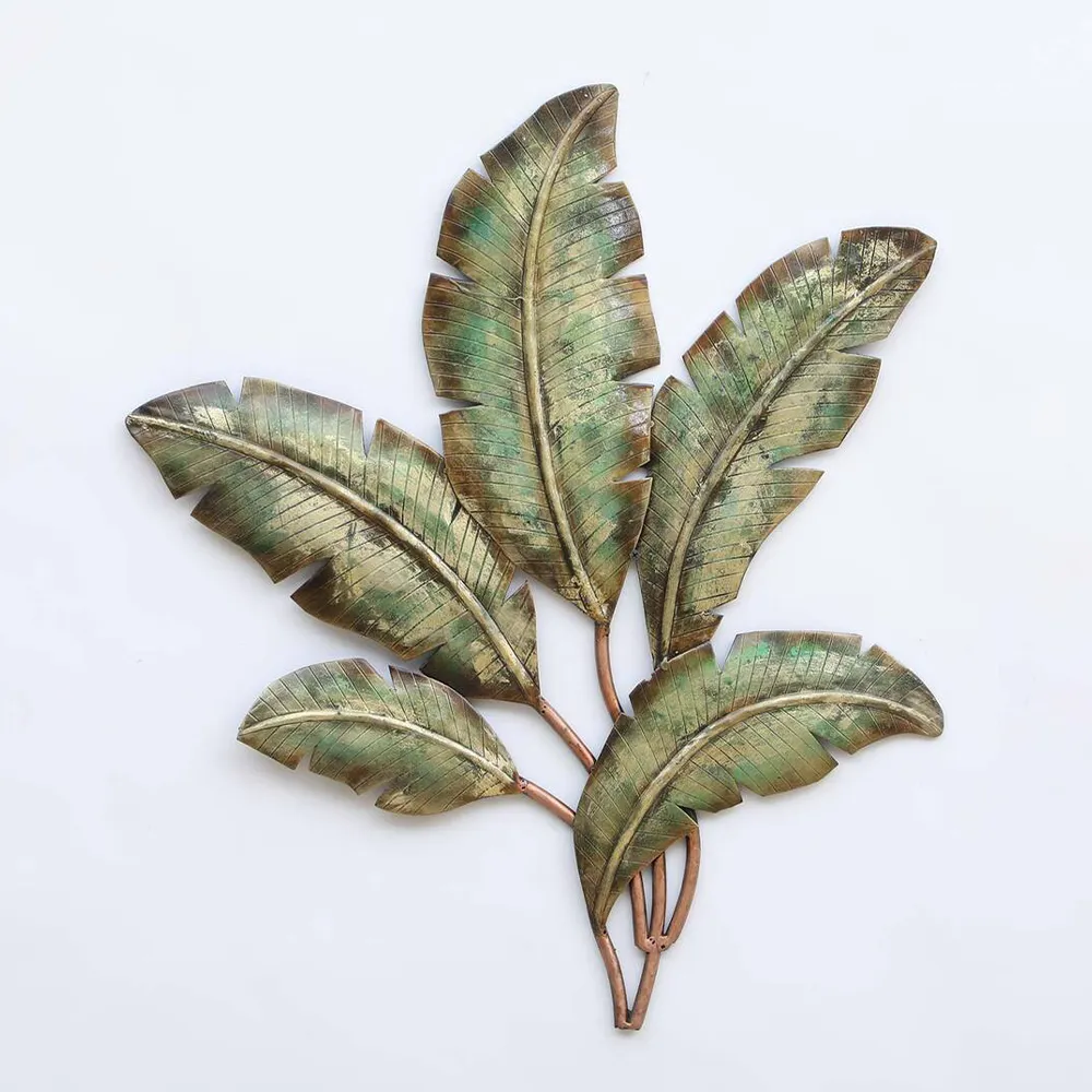 Intricately Carved Banana Leaves Metal Wall Art