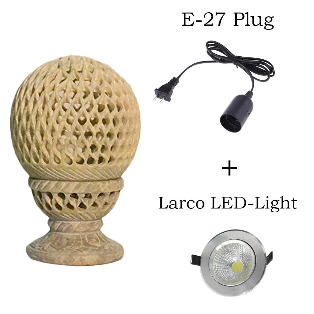 Intricately Carved Soapstone Mini Table Lamp for Living Room (Without Bulb)