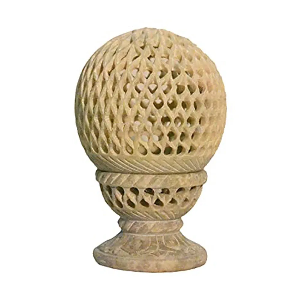 Intricately Carved Soapstone Mini Table Lamp for Living Room (Without Bulb)