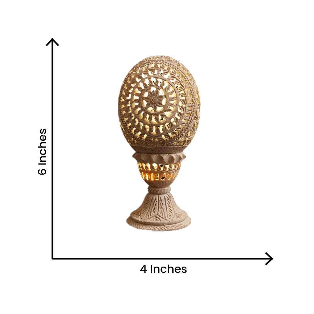 Intricately Carved Soapstone Table Lamp for Living Room (Without Bulb)