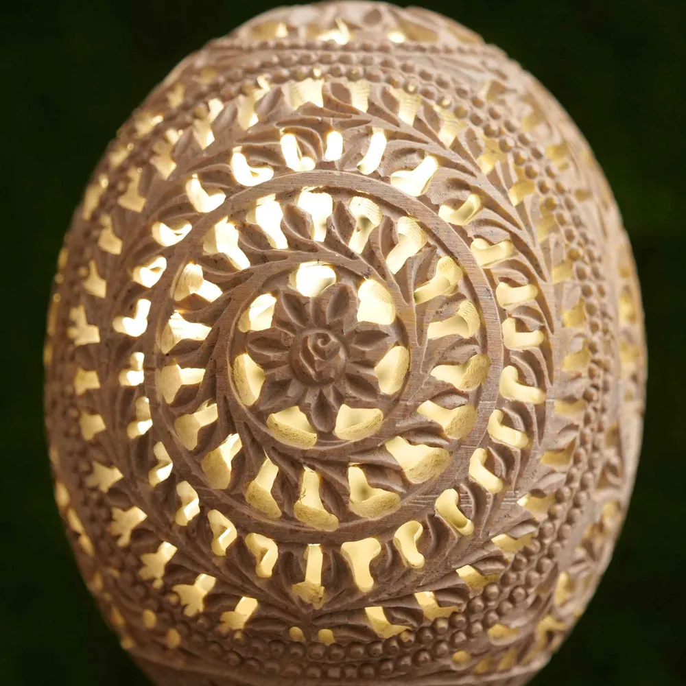 Intricately Carved Soapstone Table Lamp for Living Room (Without Bulb)