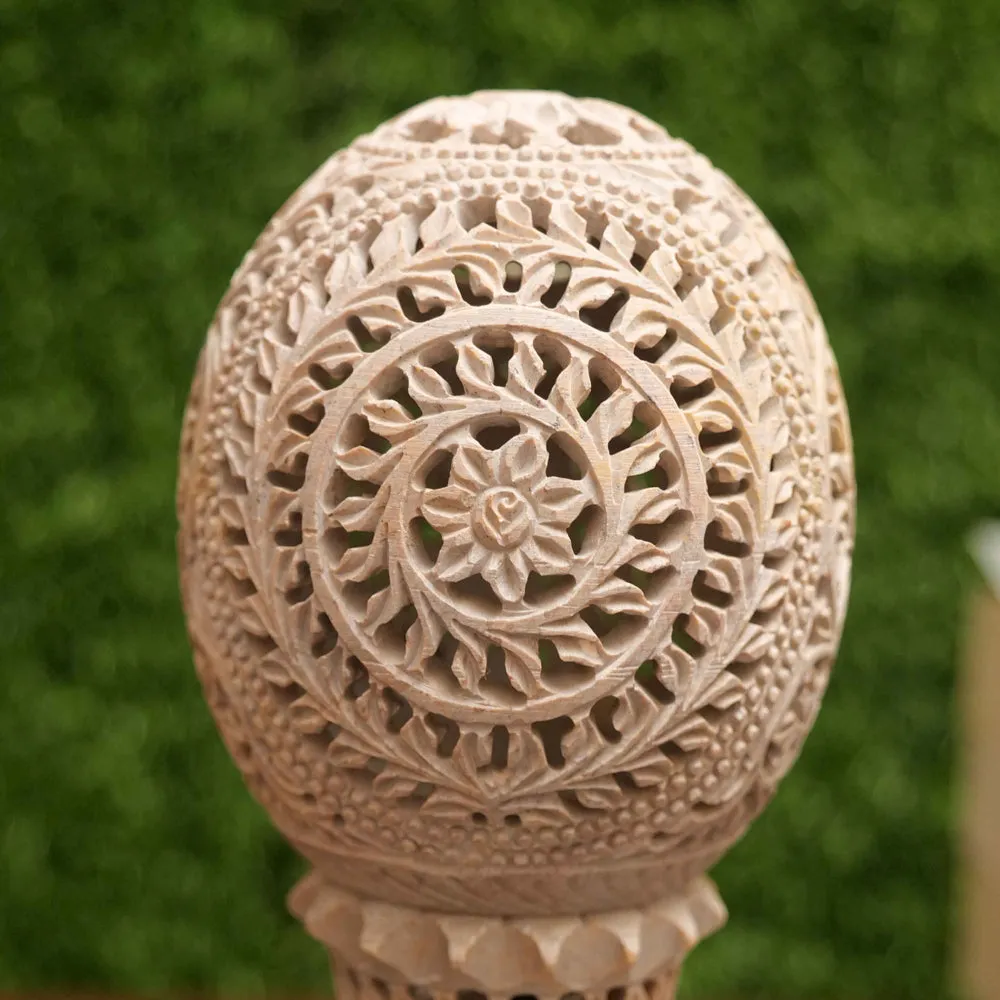 Intricately Carved Soapstone Table Lamp for Living Room (Without Bulb)