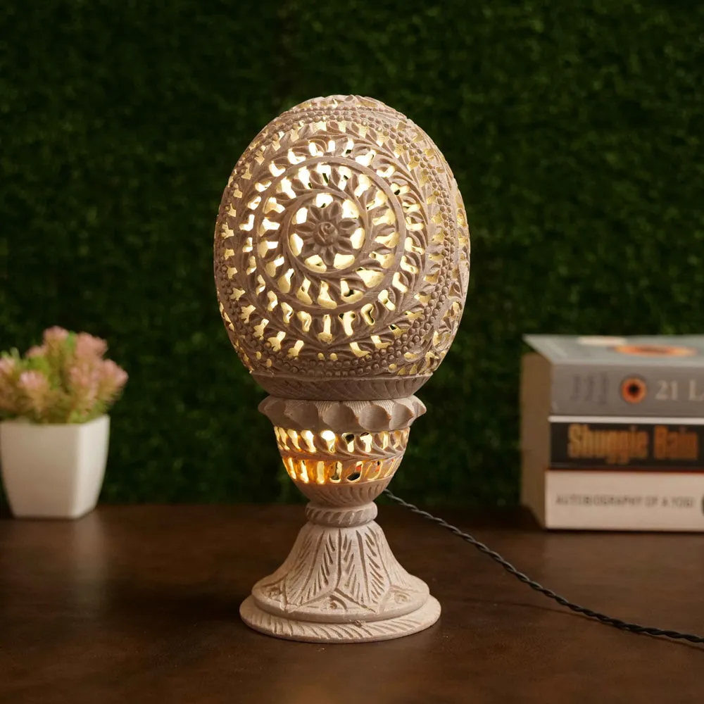 Intricately Carved Soapstone Table Lamp for Living Room (Without Bulb)