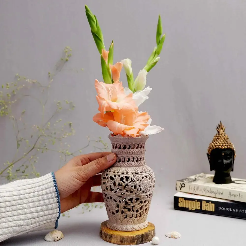 Intricately-Carved Stunning Soapstone Flower Vase