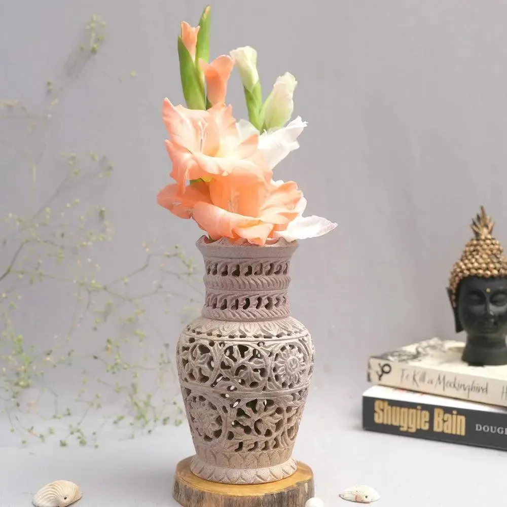 Intricately-Carved Stunning Soapstone Flower Vase