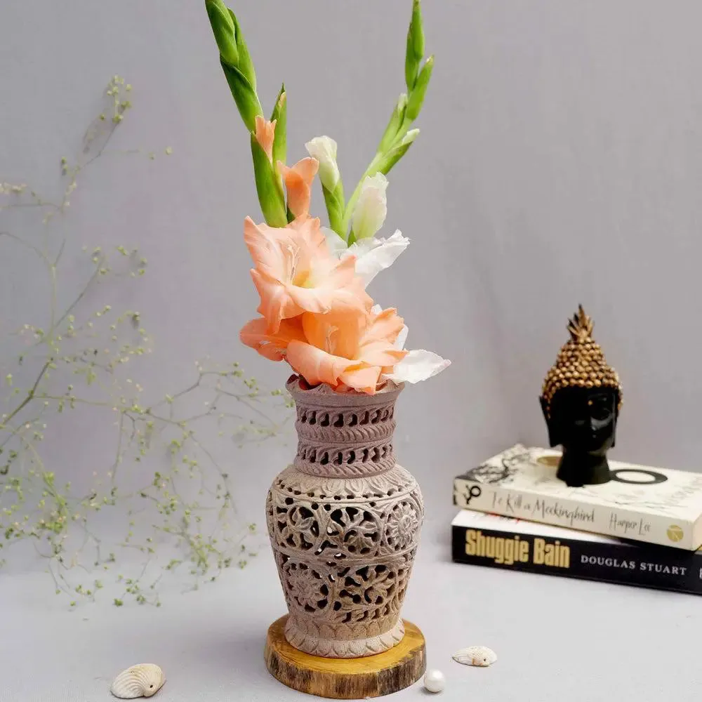 Intricately-Carved Stunning Soapstone Flower Vase